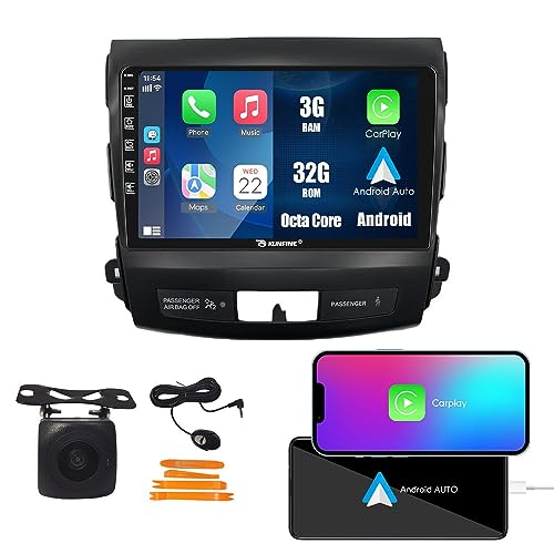 Autorrádio com GPS, Android Auto e Apple CarPlay para Mitsubishi Outlander (2005-2012) KUNFINE - Sistemas de navegação gps - gps, android auto, apple carplay, bluetooth, leitor mp3