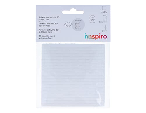 Autocolante Adesivo Espuma Quadrado Branco 400 Unidades 5X5Mm 2Mm INNSPIRO INNSPIRO - Formas e bases de artesanato - espuma dupla, alta densidade, revestimento removível, 400 unidades