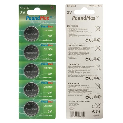 Pilhas POUNDMAX CR2450 DL2450 DL2450 (5 unidades) PoundMax - Baterias - pilha, CR2450, dl2450, litio, 3V