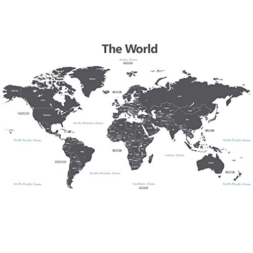 Autocolante de Parede DECOWALL Mapa Mundi Cinzento DECOWALL - Papel de parede - mapa mundo, cinzento, papel adesivo, removível
