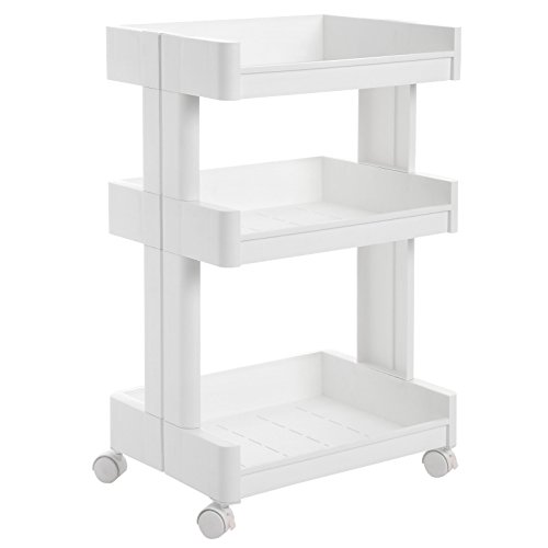 Carrinho de Cozinha SONGMICS com 3 Níveis (Branco - Aço e Plástico - 41x30.5x81 cm) SONGMICS - Carrinhos e ilhas - 3 níveis, aço, plástico, 41x30.5x81 cm