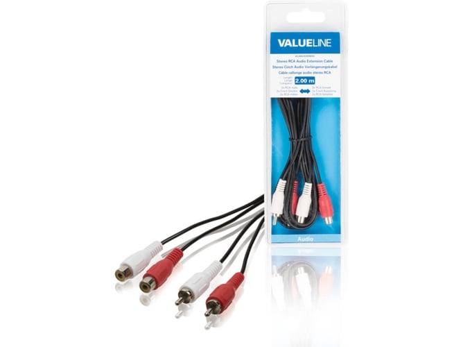 Cabo de Áudio VALUELINE (RCA - 2 m - Preto) Valueline - Cabos de áudio e vídeo - RCA, 2m, preto