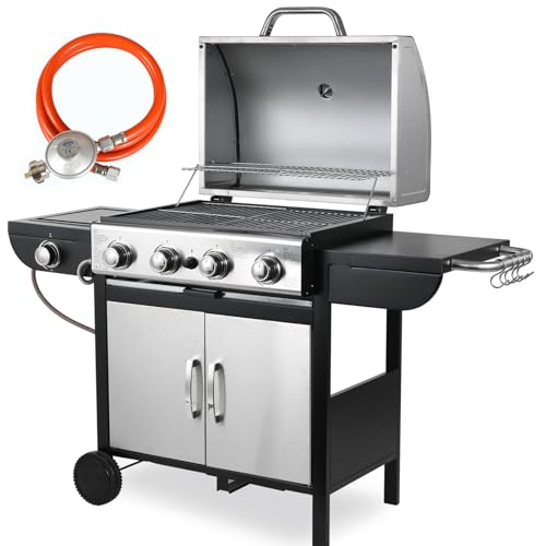 Churrasco a Gás com Quemador Lateral - 4+1 TLSUNNY - Aquecedores de pratos e travessas - 4+1 bocas, aço inoxidável, 8 kg, preto