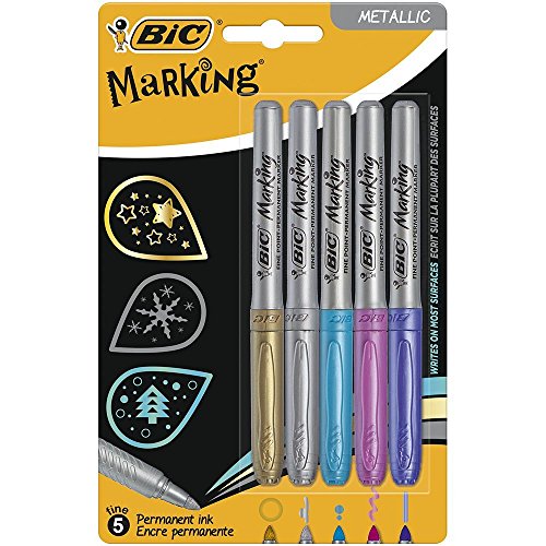 Marcador Permanente Bic Metalico Ponta Média (Multicor - 5 Unidades) BIC - Marcadores e marcadores de texto - permanente, multicor, ponta média