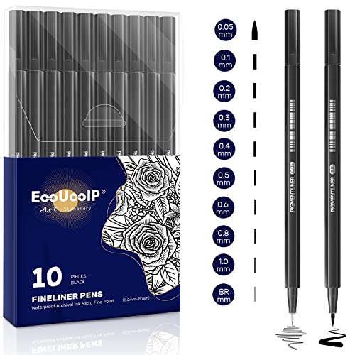 Canetas Fineliner EOOUOIP 10 Unidades Preto EooUooIP - Canetas - fineliner, preto, 10 unidades