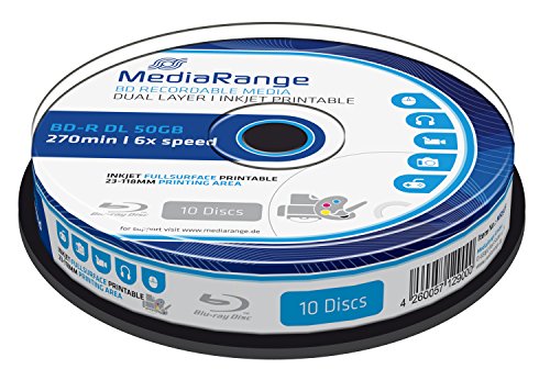 Disco Blu-Ray virgem MEDIA RANGE MR509 BD-R 50GB 10peças MediaRange - Mídias vazias - 50 GB, 120 mm, 6x, BD-R