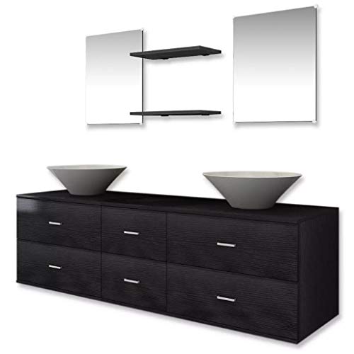 Conjunto de Casa de Banho VIDAXL com Lavatório (Preto - Aço e Vidro) vidaXL - Equipamento de proteção individual (epi) - lavatório, espelhos, bacia, gavetas