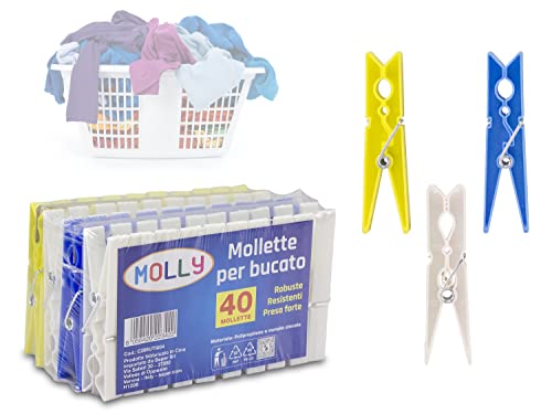 Pinças para Roupa MOLLY (40 peças) (Amarelo - Poliéster) Inside - Prendedores de roupa - 40 peças, plástico, 18 cm