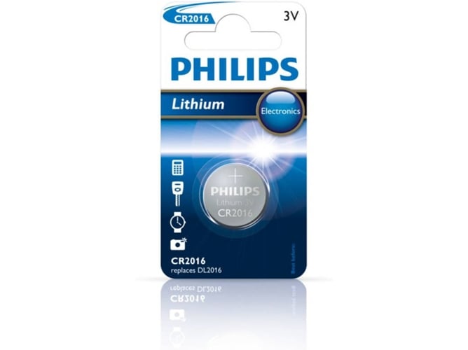 Pilhas PHILIPS Cr2016/01B (20.0 x 1.6 mm) Philips - Baterias de uso geral - litio, 3 V, cr2016, botão