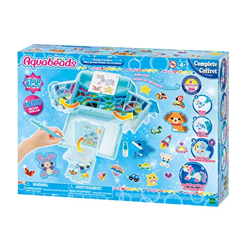 Kit de artesanato para crianças AQUABEADS 10005 (3 anos) Aquabeads - Enfeites e acabamentos - 1.500 peças, 48 cores, bandeja removível, marcador Aquabeads