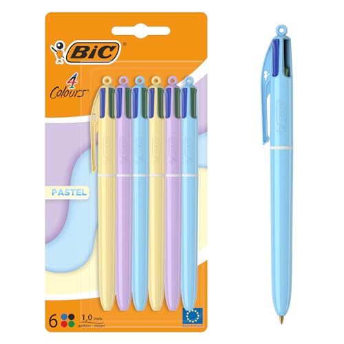 Esferográfica BIC 4 Cores Pastel (Multicor - Ponta Média) BIC - Canetas - ponta média, cor pastel, tinta à base de água, traço médio