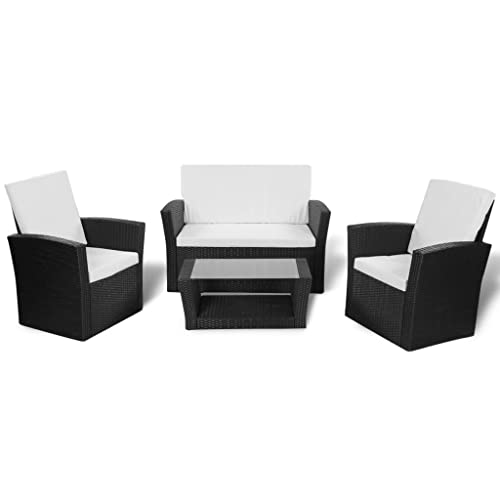 Conjunto de Jardim VIDAXL (Preto - Poli-Rattan - 81x53x75 cm) vidaXL - Móveis de exterior - poli-rattan, aço lacado, almofadas, 75x53x81 cm