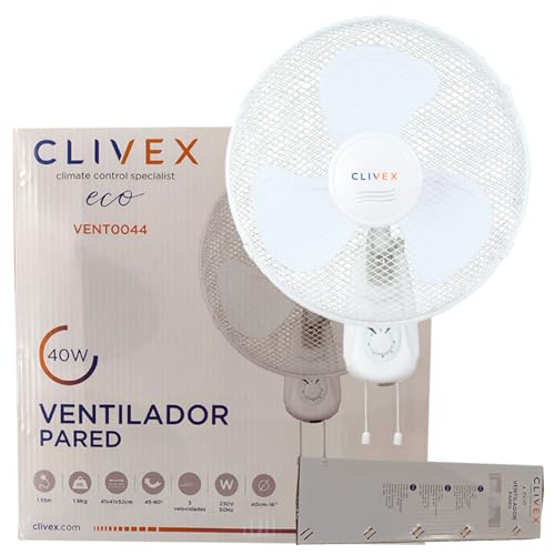 Ventoinha de Parede CLIVEX ECO (3 velocidades - 40 W) Clivex - Ventiladores de parede - 3 velocidades, 40 cm, 40 W, proteção contra sobreaquecimento