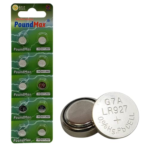 Pilhas Não Recarregáveis AG7 (LR57, LR927, 395) 1.5V - Pack de 10 PoundMax - Baterias de uso geral - 1.5v, alcalinas, resistente ao gelo, resistente à água