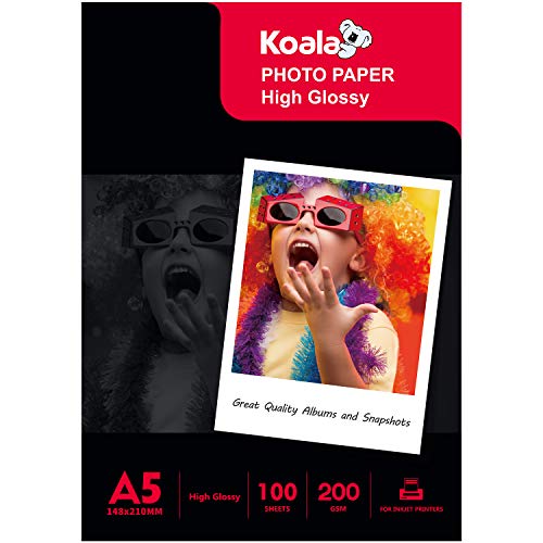 Papel Fotográfico COOLA Photo Paper (A5 - 100 Folhas) Koala - Papel de impressora e copiadora - A5, 100 folhas, brilho superior, fibra de poliéster