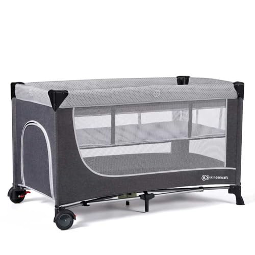 Berço de Viagem Kk Kinderkraft Leody Cinzento 4Kraft - Móveis para bebês e crianças pequenas - berço de viagem, kk kinderkraft leody, cinzento, estrutura metálica, tecido fácil de limpar, colchão 2 cm espessura