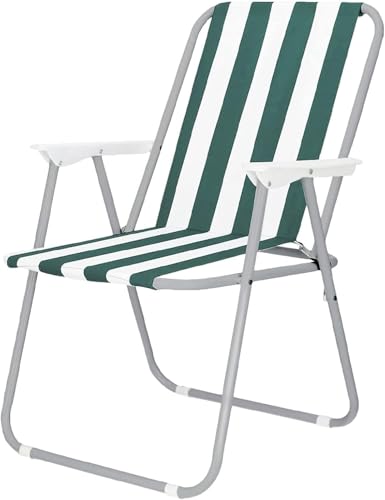 Cadeira de Praia Dobrável com Apoio de Braços AZOREX AZOREX - Cadeiras - dobrável, apoio de braços, tecido, 100kg, preto e branco