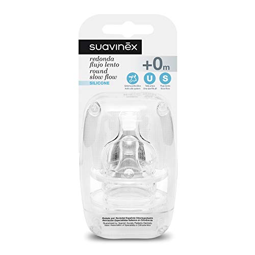 Chupeta SUAVINEX 3800150 (2 unidades) (Branco - Silicone) Suavinex - Bicos e forros para mamadeiras de bebê - 0m+, flujo lento, antichupada, silicone
