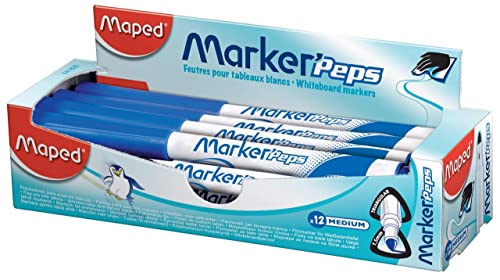 Caixa com 12 Marcadores MAPED Marker'Peps Azul Maped - Marcadores e marcadores de texto - 12 marcadores, azul, ponta média, borrável