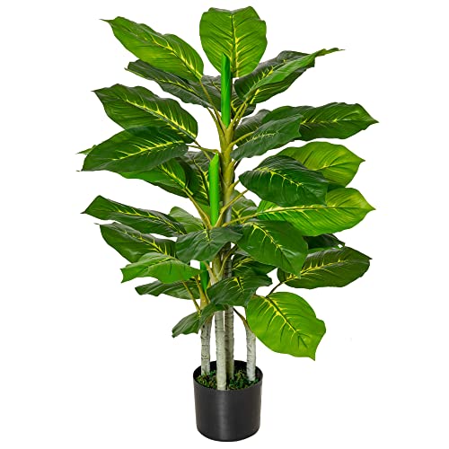 Planta Artificial HOMCOM em Vasos de Cimento | 95cm - Verde HOMCOM - Casa e jardim - 95cm, verde, fácil de limpar, sem rega