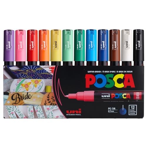 Caneta de Feltro POSCA Uni-ball PC-1M12C Preto OfficeCentre - Marcadores e marcadores de texto - caneta feltro, tinta água, traço fino, cores vivas
