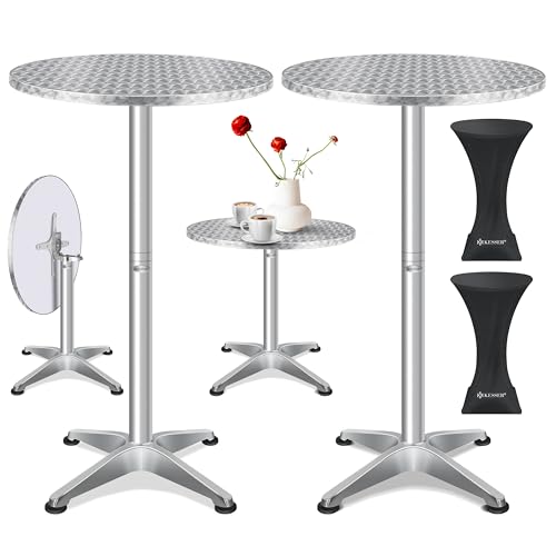 Conjunto de Mesa e Banco Dobráveis KESSER (Aço Inoxidável - 80x80x70-115cm) KESSER - Móveis de exterior - mesa dobrável, banco dobrável, aço inoxidável, ajustável