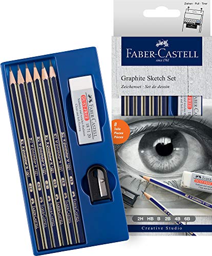 Lápis de Carvão FABER CASTELL Graphite Sketch Set (Multicor - 8 Tabletas) Faber-Castell - Lápis - multicor, 8 tabletas, afia-lápis, goma de borrar, mina encolhida