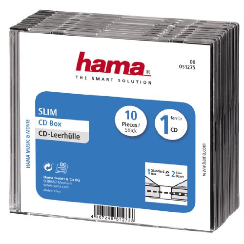 Caixa de Discos HAMA CD Slim Jewel Case Transparente Hama - Estojos e organizadores de cd/dvd - cd, jewel case, transparente, 10 discos