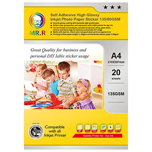 Papel Fotográfico Autoadesivo MR. R 20 Folhas MR.R - Papel de impressora e copiadora - 20 folhas, a4, 135 g/m², rgb