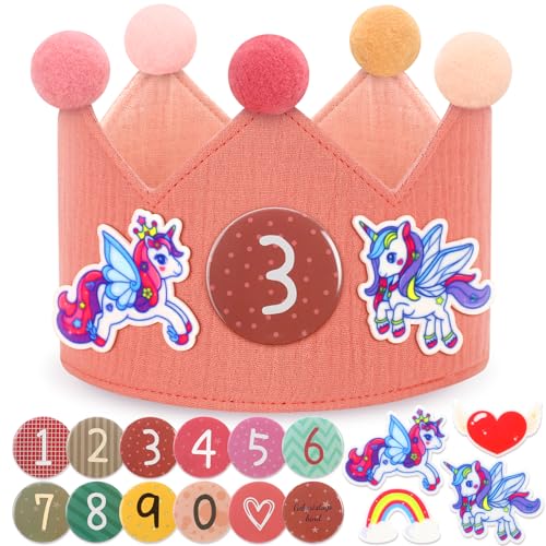 Adereço Pootack 12 botões de velcro com números coroa rosa (1 anos) POOTACK - Chapéus de festa - 12 botões, velcro, números, coroa rosa