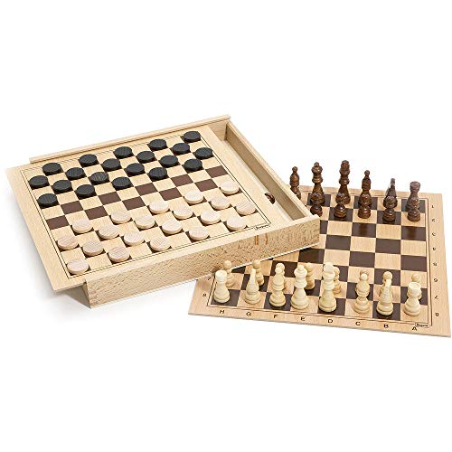 Jogo de Tabuleiro JEUJURA 8133 (Idade Mínima: 4) JEUJURA - Jogos de tabuleiro - damas, xadrez, reversível, caixa de madeira