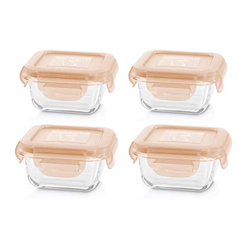Conjunto 4 Recipientes de Vidro Quadrado NATURSQUARE Miniland - Recipientes de armazenamento de alimentos - conjunto, recipientes, vidro, quadrado