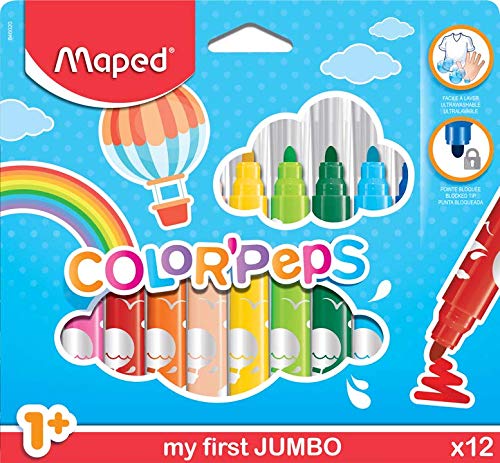 Conjunto de Canetas de Feltro MAPED Color'Peps Maped - Marcadores e marcadores de texto - canetas feltro, tinta à base de água, 12 cores, lavável