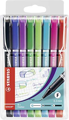 Canetas Fineliner STABILO Sensor (Caixa de 8) Stabilo - Canetas - fineliner, ponta amortecedora, base água, lavável