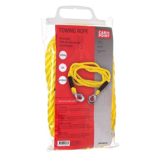 Cabo de Reboque CARPOINT (Preto - 3 m - 5 Ton) Carpoint - Cabos e cordas de hardware - cabo de reboque, gancho de segurança, capacidade máxima de carga 5 ton, comprimento 3 m, diâmetro 18 mm, cor preto