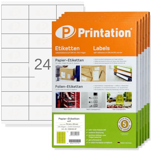 Etiquetas Adesivas PRINTATION Branco (70 x 35 mm) Printation - Papel de impressora e copiadora - impressão rápida, fácil, 70 x 35 mm