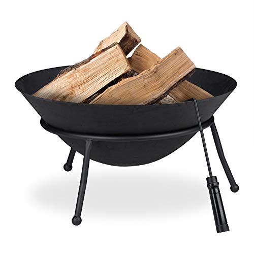 Braseiro de Jardim com Atizado e Chão de Pedra Relaxdays | Preto Relaxdays - Lareiras - braseiro, jardim, atizado, chão de pedra