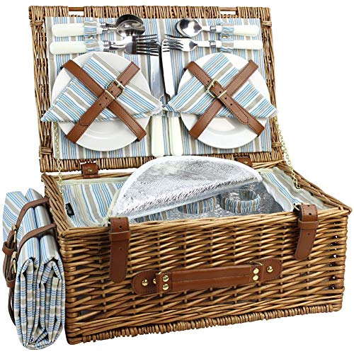 Conjunto de picnic HAPPYPICNIC (Castanho - 28 x 20 x 10 cm) HappyPicnic - Roupa de cama - 4 pratos, 4 copos, vinil impermeável, madeira de abeto
