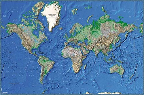 Poster ERIK EDITORES Mapa do mundo físico (61x91.5cm) Grupo Erik - Pósteres, impressões e arte visual - mapa do mundo, papel brilho, 61x91.5cm