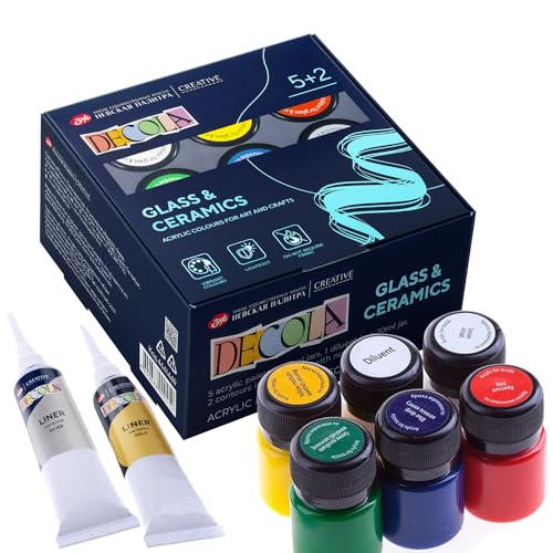 Conjunto de Tintas para Vidro DECOLO (5 Un) Nevskaya Palitra - Tinta, tinta de arte e esmalte - 5 cores, à base de água, resistentes ao pó, diluente