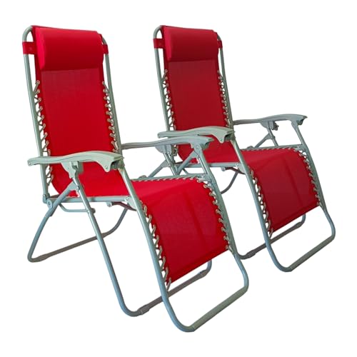 Conjunto de 2 Espreguiçadeiras PINCHO Vermelho e Roxo Pincho - Móveis de exterior - vinil, vermelho, roxo, ajustável