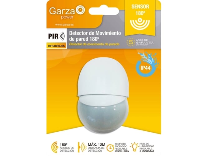 Sensor de movimento GARZA POWER 2.0 (Área recomendada: 5 m2) Garza - Sensores de movimento - 12 metros, 180º, temporizador ajustável, luzes reguláveis