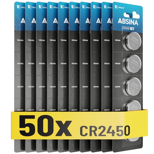 Pilha Recarregável ABSINA 50x CR2450 3V Lithium Battery ABSINA - Baterias de uso geral - CR2450, 3V, lithium, 650mAh