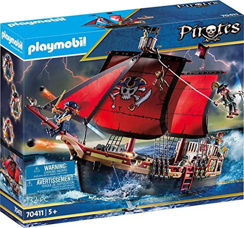 Playmobil 70411 Piratas Barco pirata (Jogo de Construção) PLAYMOBIL - Brinquedos - piratas, barco pirata, jogo de construção, 3 piratas, acessórios, flutua