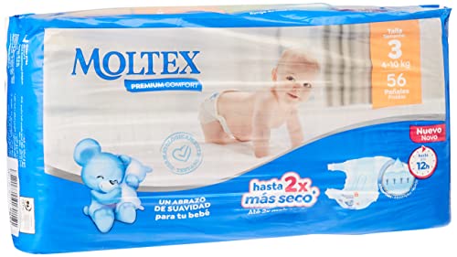 Fralda Moltec T3 Premium (Tam: 4-10 kg - Azul) Moltex - Banho e corpo - hipoalergénico, capa dupla, absorvente, impermeável
