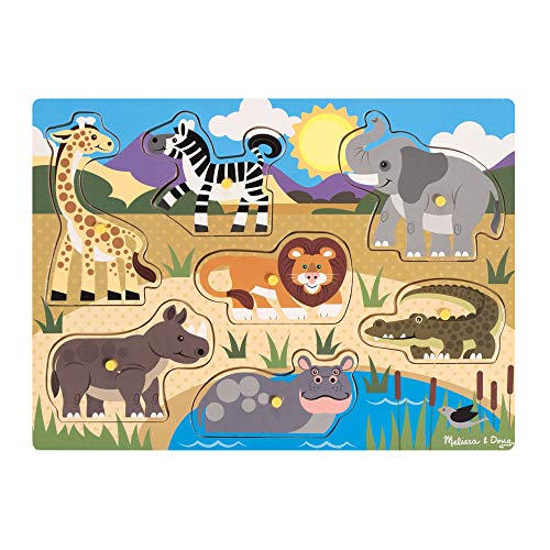 Puzzle MELISSA & DOUG Buttonwood Safari 7 Peças Melissa & Doug - Quebra-cabeças de madeira e com pinos - puzzle, 7 peças, botões de madeira, animais