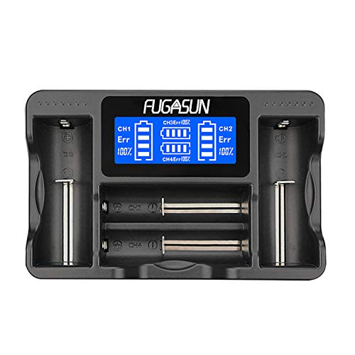 Carregador de Bateria FUGASUN LCD18650 em Preto FUGASUN - Carregadores de bateria de uso geral - lcd18650, preto, carregador