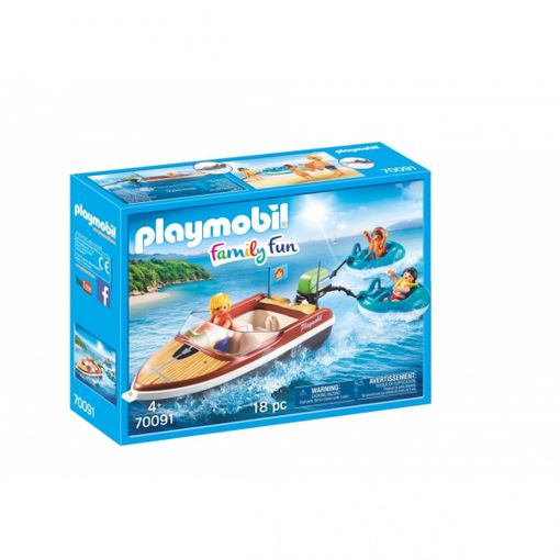 Playmobil Family Fun 70091 Barco Desportivo com Pneus de Brincar (Jogos de Sociedade) PLAYMOBIL - Brinquedos - barco desportivo, pneus de brincar, motor removível, praia