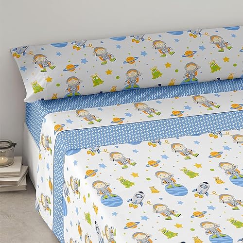 Conjunto de Lençóis TIENDA EURASIA Astronauta (90 x 190 cm) TIENDA EURASIA - Roupa de cama e cama - conjunto, lençóis, astronauta, poliéster, microfibra