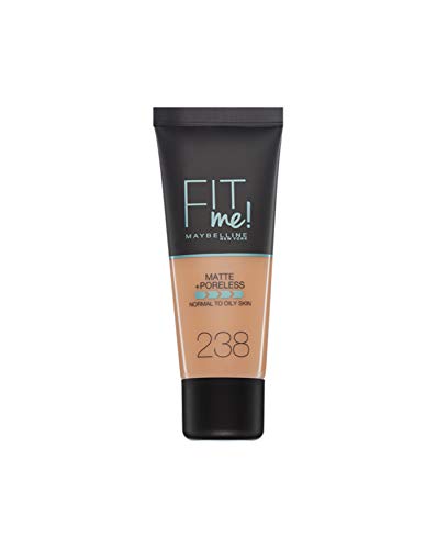Base MAYBELLINE Fit Me Matte & Poreless Foundation - 238-Rich Tan MAYBELLINE - Maquiagem facial - matificante, perlita, cobertura uniforme, acabamento natural